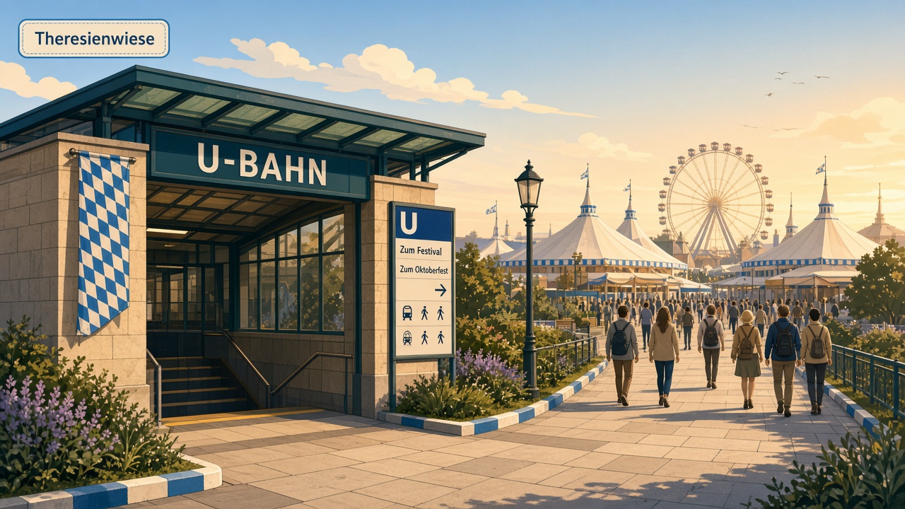 Illustration of Munich U-Bahn arrival route toward Oktoberfest on the Theresienwiese